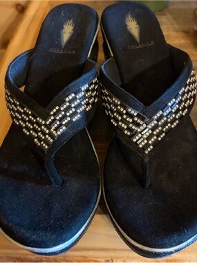 Volatile Black Suede Rhinestone Thong Sandals
